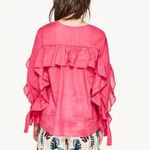 ZARA  fuchsia oversized semi-sheer ruffled blouse size XS Photo 2