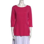 St. John  Knits Milano Knit Peplum Blouse in Bright Pink Scoop Neck Size 6 Wool Photo 5