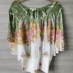 Forever 21 Floral Dolman Sleeve Pleated Chiffon Flowy Blouse Boho Hippy Shoulder Photo 0