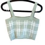 Kendall + Kylie Green & White Plaid Fuzzy Knit Cropped Tank Top Women’s … Photo 1