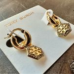 Tory Burch New Auth. Hexagon pavé huggie hoop earrings. Comes on TB Earring card Photo 5