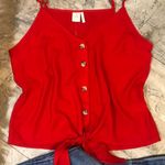 Paper Crane Red button down tie front blouse. Photo 0