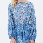 Free People Sheer Sun Blue Floral Bohemian Boho Summer Flowy Ruffle Dress Photo 2