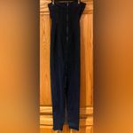 ZARA Dark Denim Strapless Raw Hem Back Slit Bodycon Tube Midi Dress Size XS Photo 11