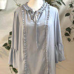 Karl Lagerfeld  Paris Women’s Ruffle Tie-Neck Blouse – Blue – Size Medium Photo 0