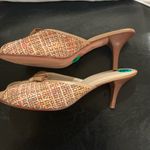 Marcello Paci Shoes Sz 8 Slides Kitten Heels Tweed Fabric Orange/Tan Tan Photo 6