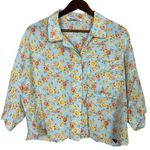 ZARA  Oversized Floral Print Cropped Collard Short Sleeve Shirt Pocket XXL Blue Photo 14