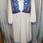 maxi dress with patterned yoke boho with coat 70s Vintage white blue red Size 18 Photo 3