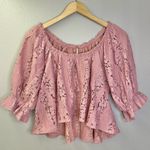 Free People NEW Stacey Lace Blush Tint Puff Sleeve Top Blouse Cropped Flowy Photo 3