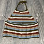 Garage Green, White, Orange, Baby Blue Striped Halter Knit Top; Medium Women's Photo 4