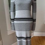 Gap Gray Black Striped Ribbed Stretch Knit Crewneck Long Sleeve Dress Sz Medium Photo 11