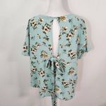 SheIn Green Floral Crop Top with Open Tie Back Size Large Green Floral Top Photo 4