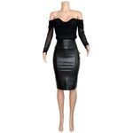 Norma Kamali  Faux Leather Straight Skirt, Black, XS Photo 7