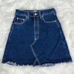 ZARA  Dark Wash Frayed Hem A-Line Denim Skirt Photo 0