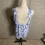 Pink Lily Blue White Floral Tie Strap Tiered Flounce Tank Size Large Photo 2