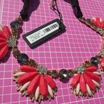 Ann Taylor orange pink flower necklace good tone black white crystals soft chain Photo 5