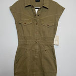 NWT Dark Green Denim Cargo Mini Dress Photo 0
