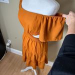 SheIn  Cut Out Tiered Mini Dress Size Small On or Off Shoulder Linen Like Photo 3