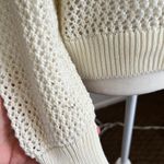 Vintage Open Knit Cardigan Cream Mesh Crochet Ribbon Trim 70s 80s Large Photo 3