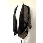 Chico's  Kinsley Fringed Tweed Cardigan Stripe Knit Leather Trim Draped Open 0 (S) Photo 7