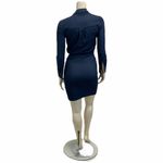 Allison Joy Blue Asymmetric Button Up Design Tie Waist Long Sleeve Dress Photo 5