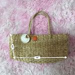 Woven Straw Tote Bag with Round Accent, Beach, Vacation, Everyday Gold Photo 4