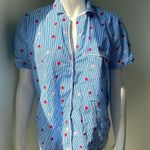 J. Crew Factory cotton pj top preppy striped apple print size smal Blue Photo 2