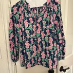 Lilly Pulitzer Elsa Silk Blouse Top Blue Green & Pink Flower Vines Sz S Small Photo 13