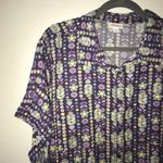 LuLaRoe Blouse Amy Purple Floral Pattern Button Down Short Sleeve Collar L BNWT Photo 2