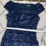 Ralph Lauren Lauren  Evening Navy Sequin Mesh Ruched Dress, Size 0 Photo 9