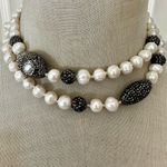 Freshwater Pearl & Pavé Crystal Long Necklace ✨ Sterling Clasp • Hand Photo 1