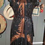 Black & Bronze Sequin Embellished Flutter Sleeve Midi Dress Photo 8