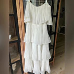 Lulus Gala Ready Off Shoulder Ruffle Midi Dress pleated bridal tiered engagement Photo 5