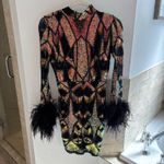 FashioNova Black Sequin Open-Back Mini Dress with Feather Cuffs – Size M Photo 1