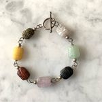 VTG Sterling Silver Carved Multi Gemstone Scarab Bracelet 8” Egyptian Revival Green Photo 1