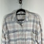 Free People LoveLand Pastel Plaid Button Down Frayed Hem Boho Shirt Small Photo 1