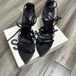 Schutz  Leaf Strappy Lace Up Heels Women's Black Gold Detail Size 10 EUC Photo 1