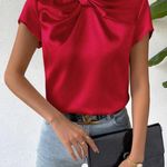 SheIn VCAY Red Twist Front Keyhole Back Satin Blouse Photo 0
