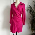Mango MNG  Linen Wrap Dress Hot Pink Long Sleeve Casual Party Dress Size‎ S Photo 2