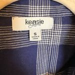 Kensie  Navy White Plaid Floral Embroidered Button-Down Boho Cozy Casual Shirt S Photo 6
