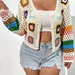 SheIn Crochet Cardigan Womens Multicolor S SunnyBelle Button Long Sleeve V Neck Photo 0