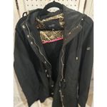Jessica Simpson  Black Hooded Anorak Jacket Leopard Lined Drawstring Size 2X Photo 2