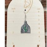 Saguaro Cactus Cow Tag Earrings Silver Photo 1