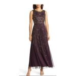 Pisarro Nights Beaded Mesh Gown with Jacket Size 12 Purple Photo 3