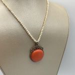 Handmade Antique Peach Pink Floral Silver Tone Pendant Pearl Choker Adjustable Photo 2