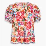 Farm Rio  Spring Bananas Floral Blouse Short Sleeve Size XS 100% Cotton Photo 3