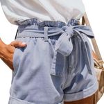 SALE Paper Bag Ruffled Waist Shorts L Blue Size L Photo 0