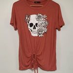 Miss Chievous Miss Cheivous Peach/Terracotta Boho Skull Floral Print Rayon Top Size M Photo 0