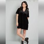 Modcloth  Levels Of Levity Tiered Velvet Babydoll Dress Shift Black S NWT Photo 2