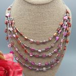 Beachy Silver Tone Pink Dyed Abalone Shell Multi Strand Wire Collar Bib Necklace Photo 1